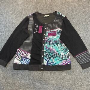 Orientique Naturally Austrialian Womens Large Black Patchwork Cardigan Sweater